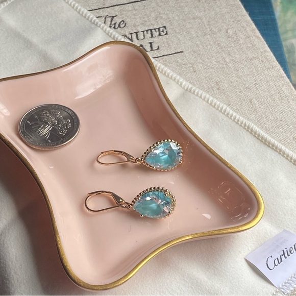 SOLID brass dangle crystal earrings - Picture 3 of 14